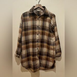 Adora Brown Plaid Long Button Down Shacket (Shirt Jacket) - Women’s Size Small